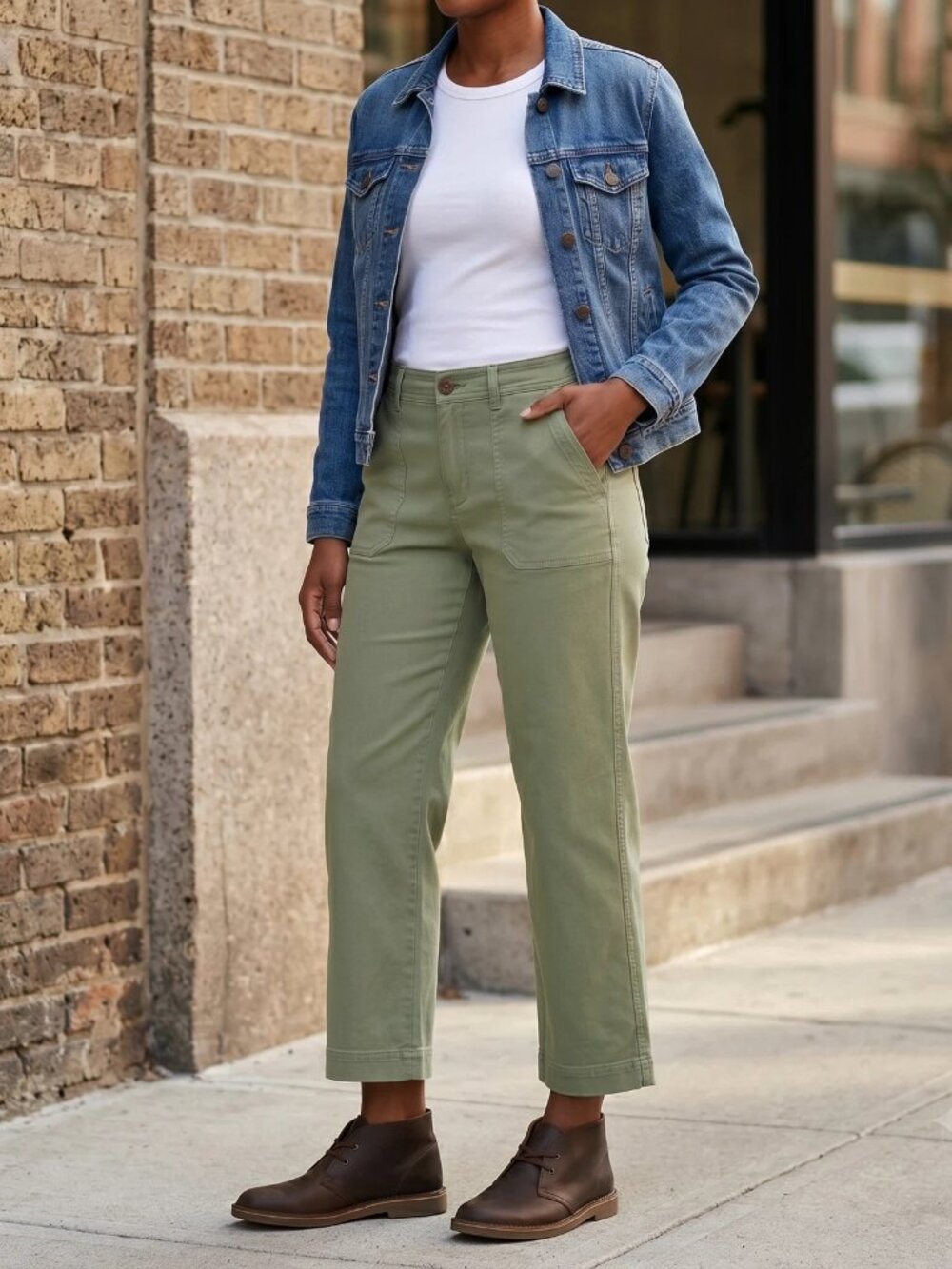 NEW GAP Womens Ankle Trouser Pants NWT 10 Green Cotton Twill Stretch